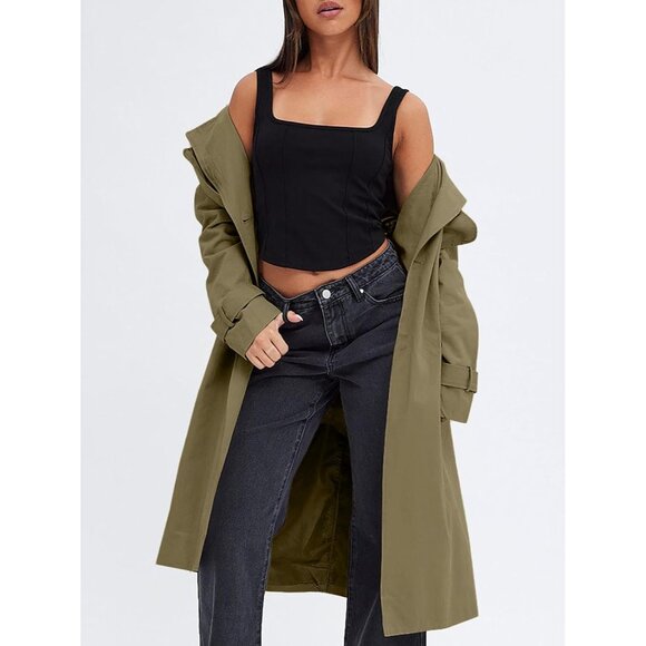 Women's Army Green Double Breasted Causal Windproof Long l Pocketed Trench Coats - Picture 2 of 5